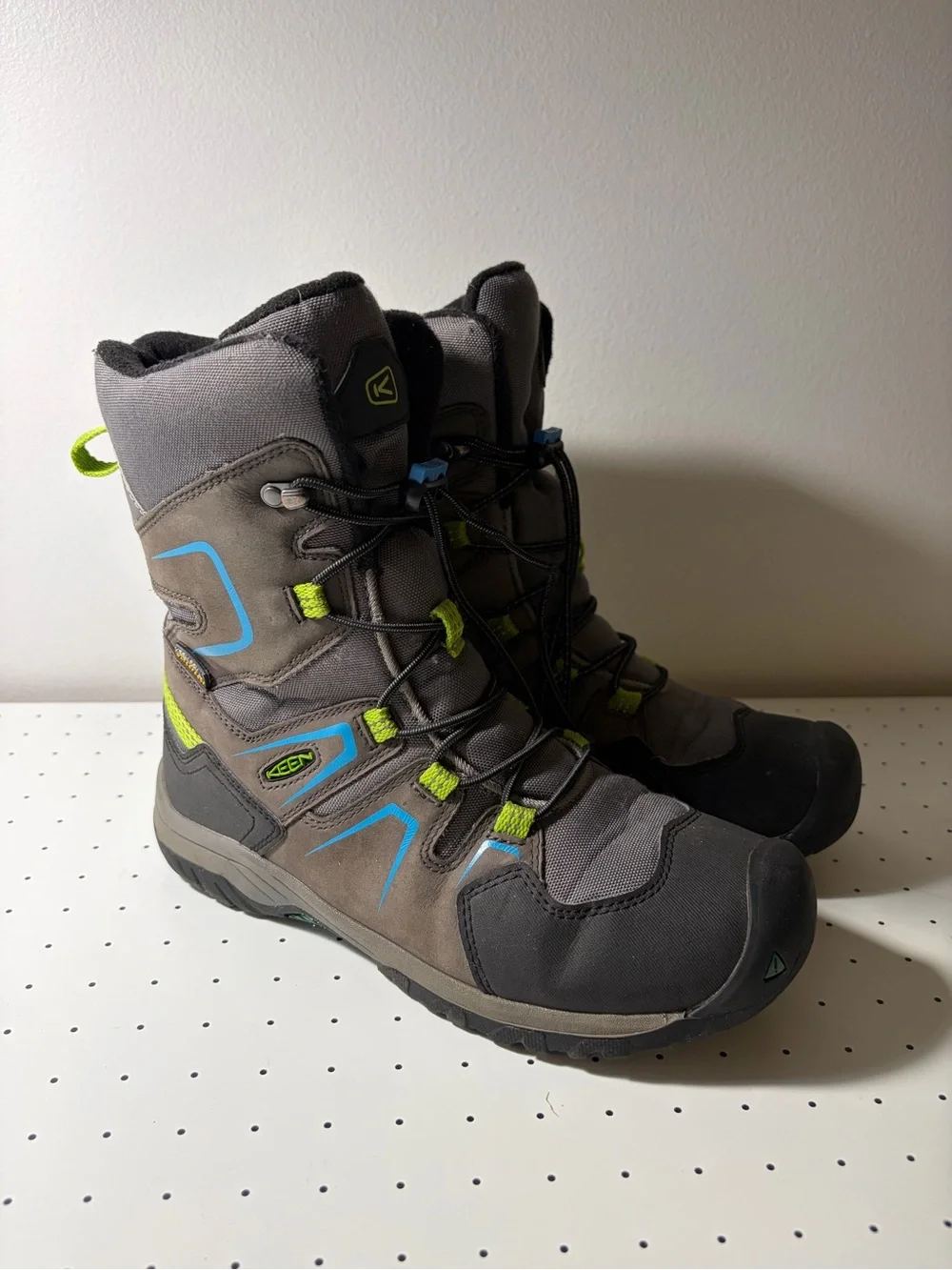Keen-Dry Wterproof Kids Gray Winter Boots with Blue & Lime Accents